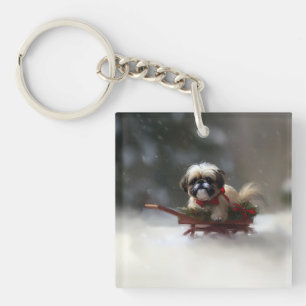 Porte-clefs Shih Tzu Noël neige hiver
