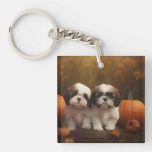 Porte-clefs Shih Tzu Puppy Automne Citrouille de plaisir