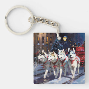 Porte-clefs Siberian Husky Saison de Noël festive