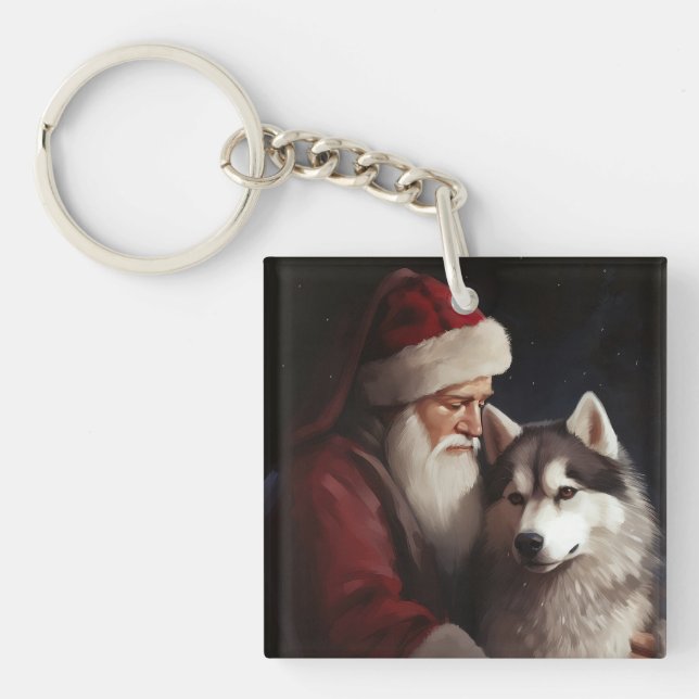 Porte-clefs Sibérien Husky avec Noël Festif du Père Noël (Devant)