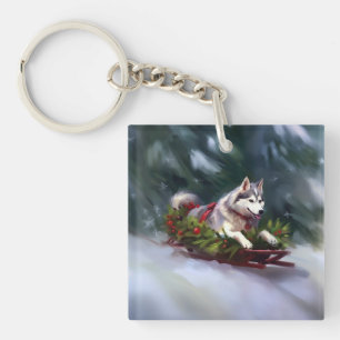 Porte-clefs Sibérien Husky neige de Noël hiver
