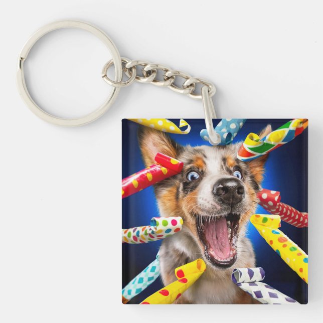 Porte-clefs Sifflets de fête pour chien heureux (Devant)