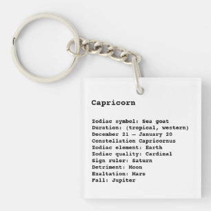 Porte-clefs Signe du zodiaque Capricorne Astrologie noir blanc