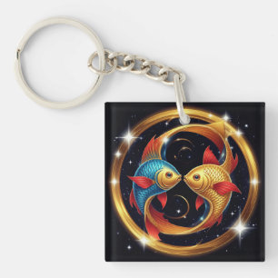 Porte-clefs Signe du zodiaque Poissons dans un style artistiqu