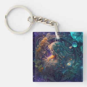 Porte-clefs Signe du zodiaque Vierge dessin à l'aquarelle