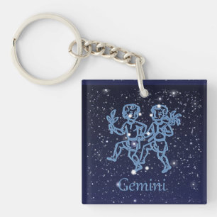 Porte-clefs Signe Gemini Constellation et Zodiaque avec étoile