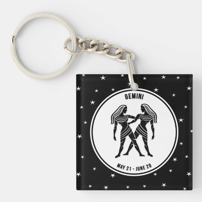 Porte-clefs Signe Gemini Zodiac, Porte - clé noir et blanc (Devant)