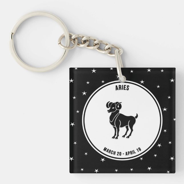Porte-clefs Signe Zodiac Aries, Porte - clé noir et blanc (Devant)