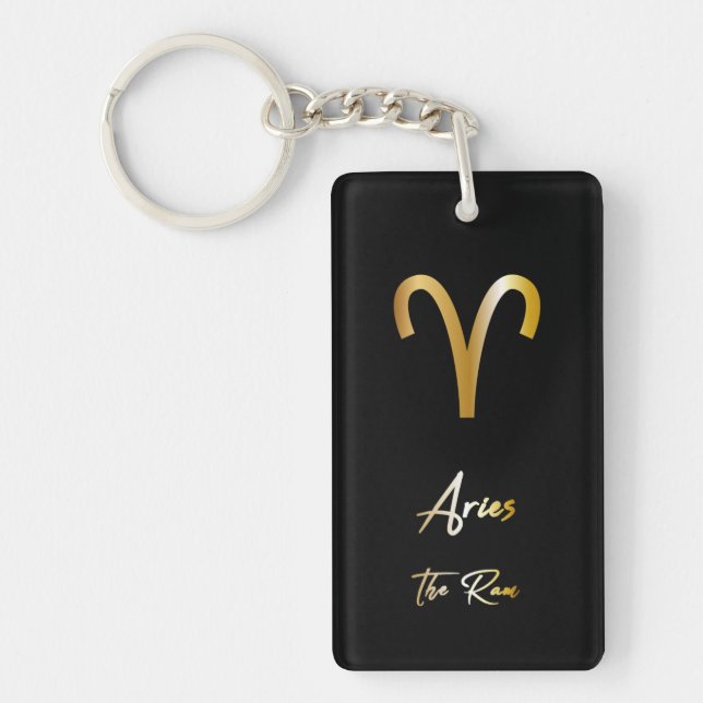 Porte-clefs Signe Zodiac Aries, Porte - clé noir et or (Devant)
