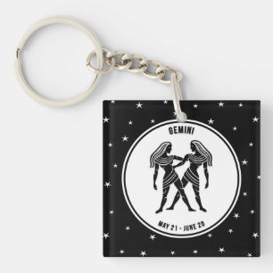 Porte-clefs Signe Zodiac Gemini, Porte - clé noir et blanc