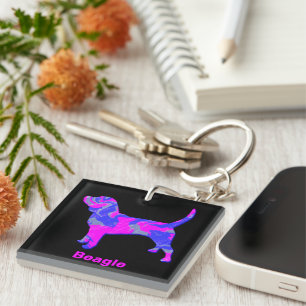 Porte-clefs Silhouette beagle rose chaud et bleu
