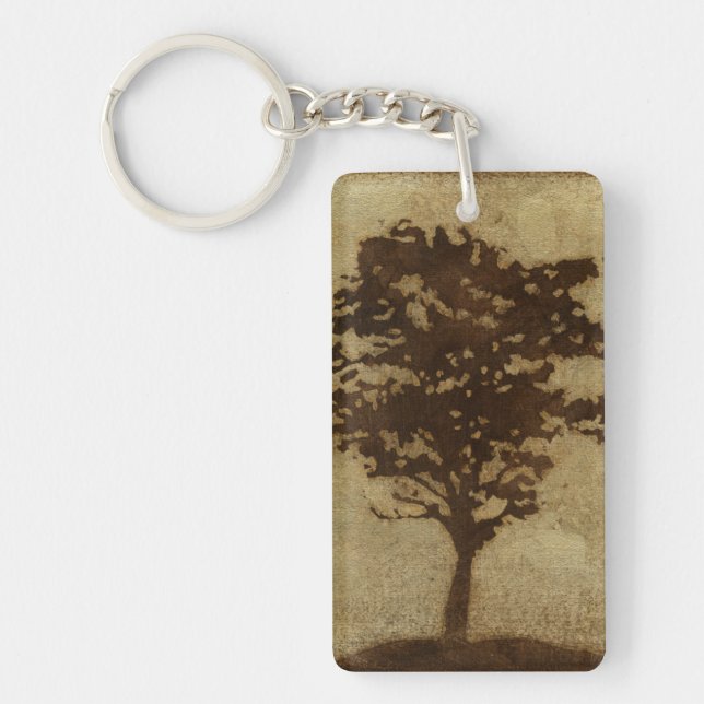 Porte-clefs Silhouette d'arbre sur Arrière - plan de bronze (Devant)