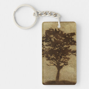 Porte-clefs Silhouette d'arbre sur l'arrière - plan en bronze