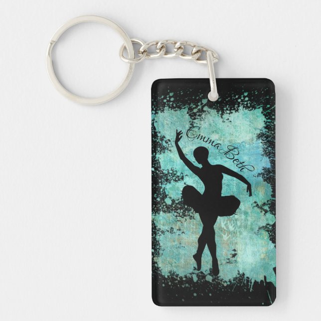 Porte-clefs Silhouette de danseuse de ballet en bleu (Devant)