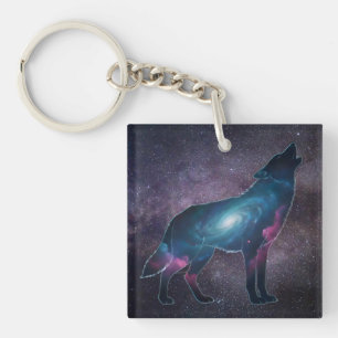 Porte-clefs Silhouette de loup hurlant galactique