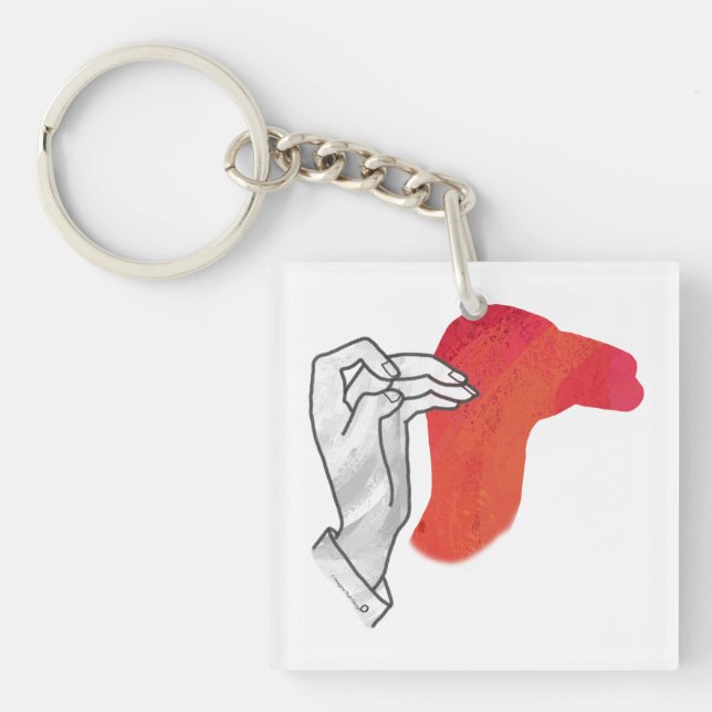 Porte-clefs Silhouette de main Chameau Rouge (Devant)