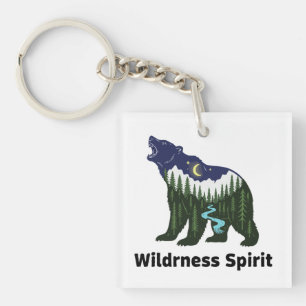Porte-clefs Silhouette d'ours sauvage Forêt rustique