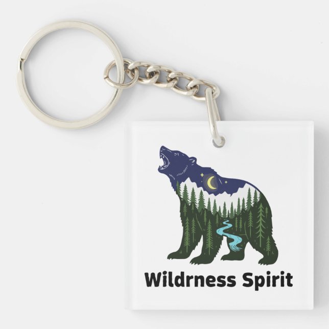 Porte-clefs Silhouette d'ours sauvage | Forêt rustique (Devant)