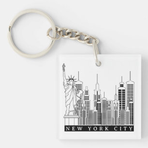 Porte-clefs Silhouette noire et blanche de New York