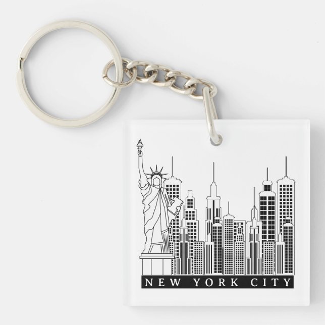 Porte-clefs Silhouette noire et blanche de New York (Devant)