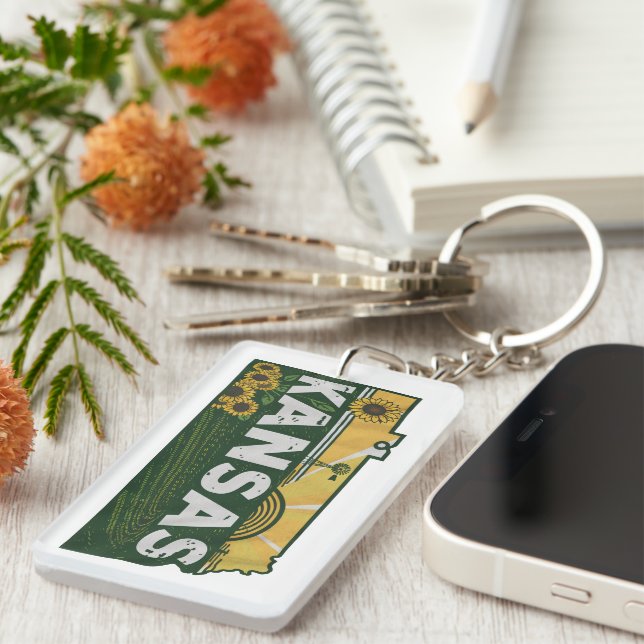 Porte-clefs Silhouette Rétro de Kansas Scénique (Devant droit)