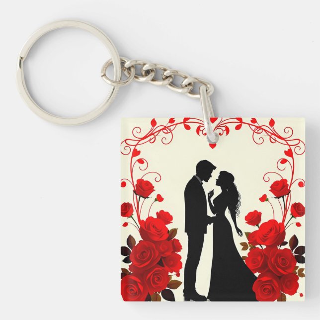 Porte-clefs Silhouette romantique d'un couple (Devant)