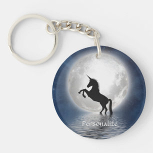 Porte-clefs Silhouette Unicorn Pleine lune Océan Personnalise