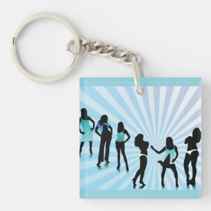 Porte-clefs Silhouettes de femmes élégantes mode bleu sarcelle