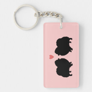 Porte-clefs Silhouettes Poméraniennes noires avec coeur
