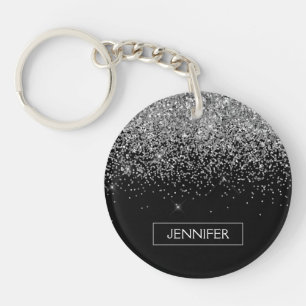 Porte-clefs Silver Black Parties scintillant Girl Monogramme N