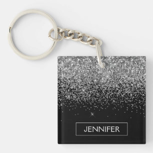 Porte-clefs Silver Black Parties scintillant Girl Monogramme N