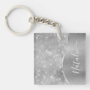 Porte-clefs Silver Glitter Glam Bling Personalized