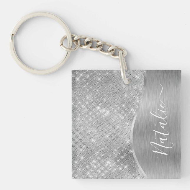 Porte-clefs Silver Glitter Glam Bling Personalized (Devant)