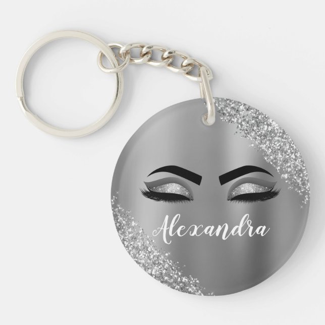 Porte-clefs Silver Glitter Sparkle Eyelashes Monogram (Devant)