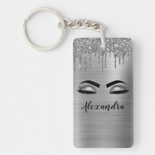 Porte-clefs Silver Glitter Sparkle Eyelashes Monogram (Devant)