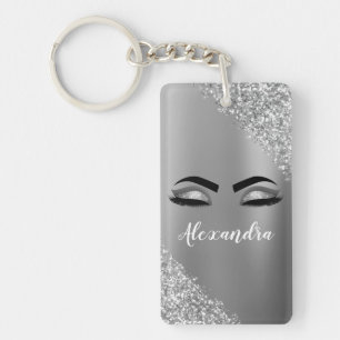 Porte-clefs Silver Glitter Sparkle Eyelashes Monogram