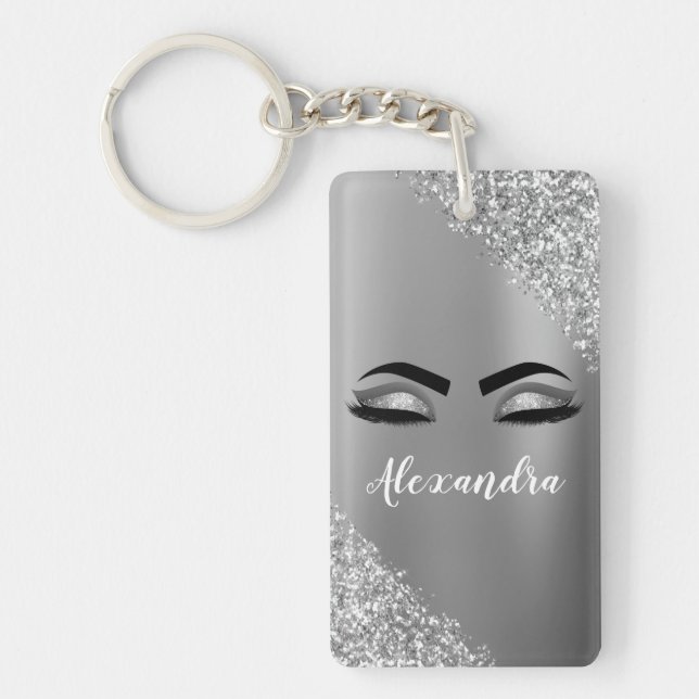 Porte-clefs Silver Glitter Sparkle Eyelashes Monogram (Devant)