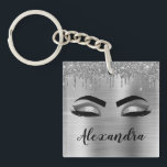 Porte-clefs Silver Glitter Sparkle Eyelashes Monogram<br><div class="desc">Argent Faux Parties scintillant à étincelle métallique broyée Monogramme en métal brossé Nom et cils initiaux (cils), Extensions Eyelash et Porte - clé des yeux. Cela rend le cadeau parfait pour 16 ans, mariage, douche nuptiale, anniversaire, baby shower ou bachelorette cadeau pour quelqu'un décorant sa chambre dans le style cool...</div>