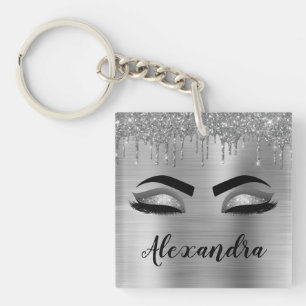 Porte-clefs Silver Glitter Sparkle Eyelashes Monogram