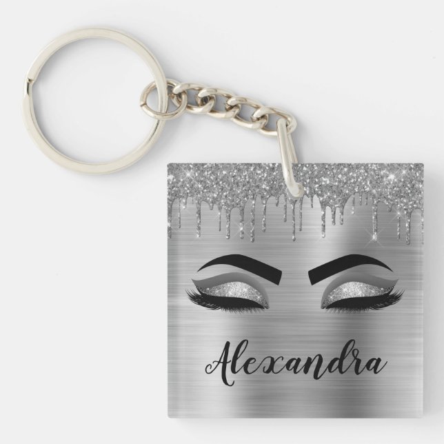 Porte-clefs Silver Glitter Sparkle Eyelashes Monogram (Devant)