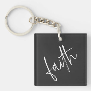 Porte-clefs Simple Black Faith Bible Verse Calligraphie Texte