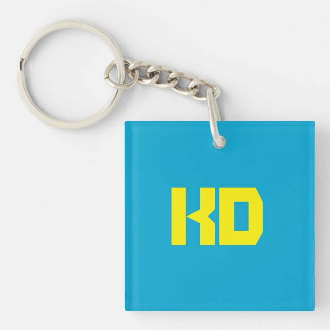 Porte-clefs Simple bleu jaune monogramme (Devant)