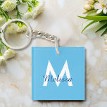 Porte-clefs simple Blue turquoise moderne Monogramme girly Nom<br><div class="desc">Cette chaîne de touches élégante présente une esthétique contemporaine et propre, avec un coloris de teal bleu vif. Personnalisez-le avec votre monogramme pour ajouter une touche d'individualité à vos nécessités quotidiennes. Parfait pour garder vos clés organisées et facilement identifiables, cette chic chaîne monogramme combine style et fonctionnalité. Mettez à niveau...</div>