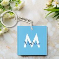simple Blue turquoise moderne Monogramme girly Nom