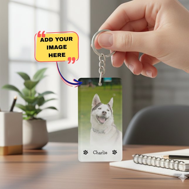 Porte-clefs Simple Elegant Chic Double Pet Photo Keychain  (Simple Elegant Chic Double Pet Photo Keychain in Black and White)