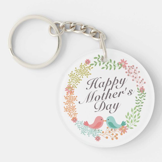 Porte-clefs Simple Joyeuse Fête des Mères Floral Porte - clé d (Devant)
