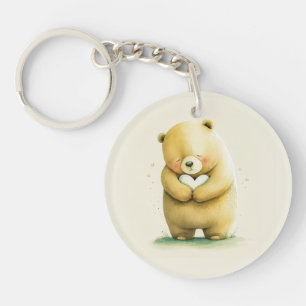 Porte-clefs Simple mignonne ours triste tenant une oeuvre card