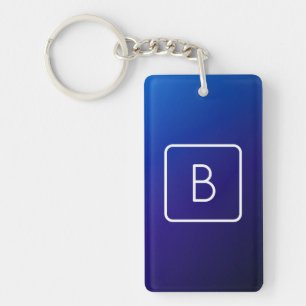 Porte-clefs Simple Moderne Dégradé Bleu Foncé & Monogramme