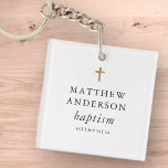 Porte-clefs Simple moderne Elegant Cross Baby Baptism<br><div class="desc">Le design se compose d'une simple typographie avec des polices sans serif et serif.</div>