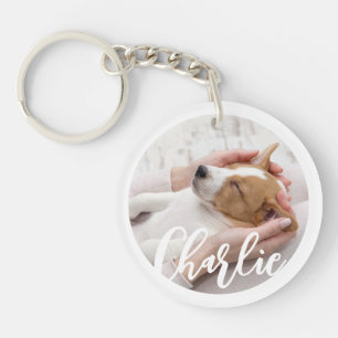 Porte-clefs Simple moderne personnalisé Nom de chien 2 Photo A